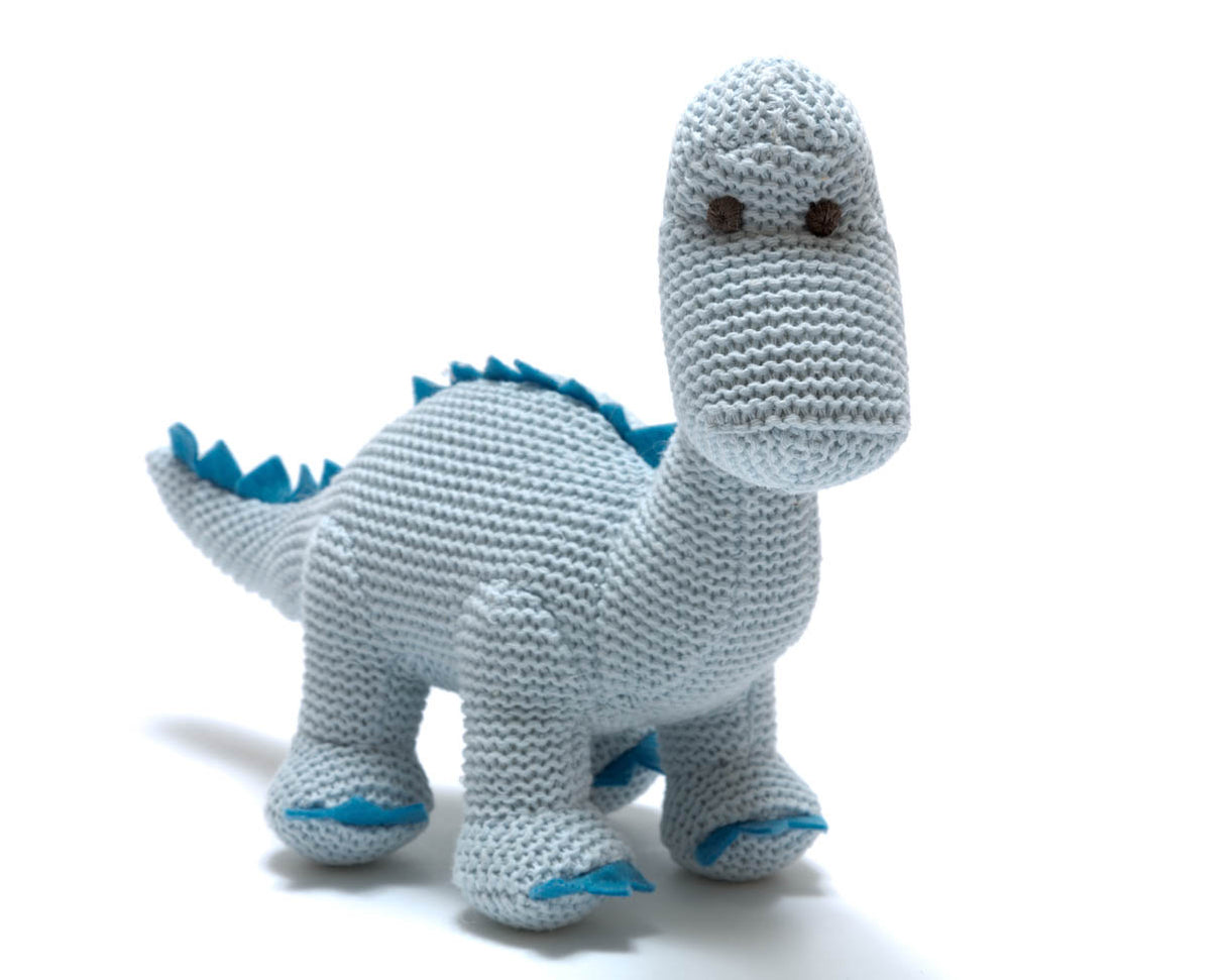 Diplodocus Dinosaur Baby Rattle Knitted Organic Cotton - Pastel Blue