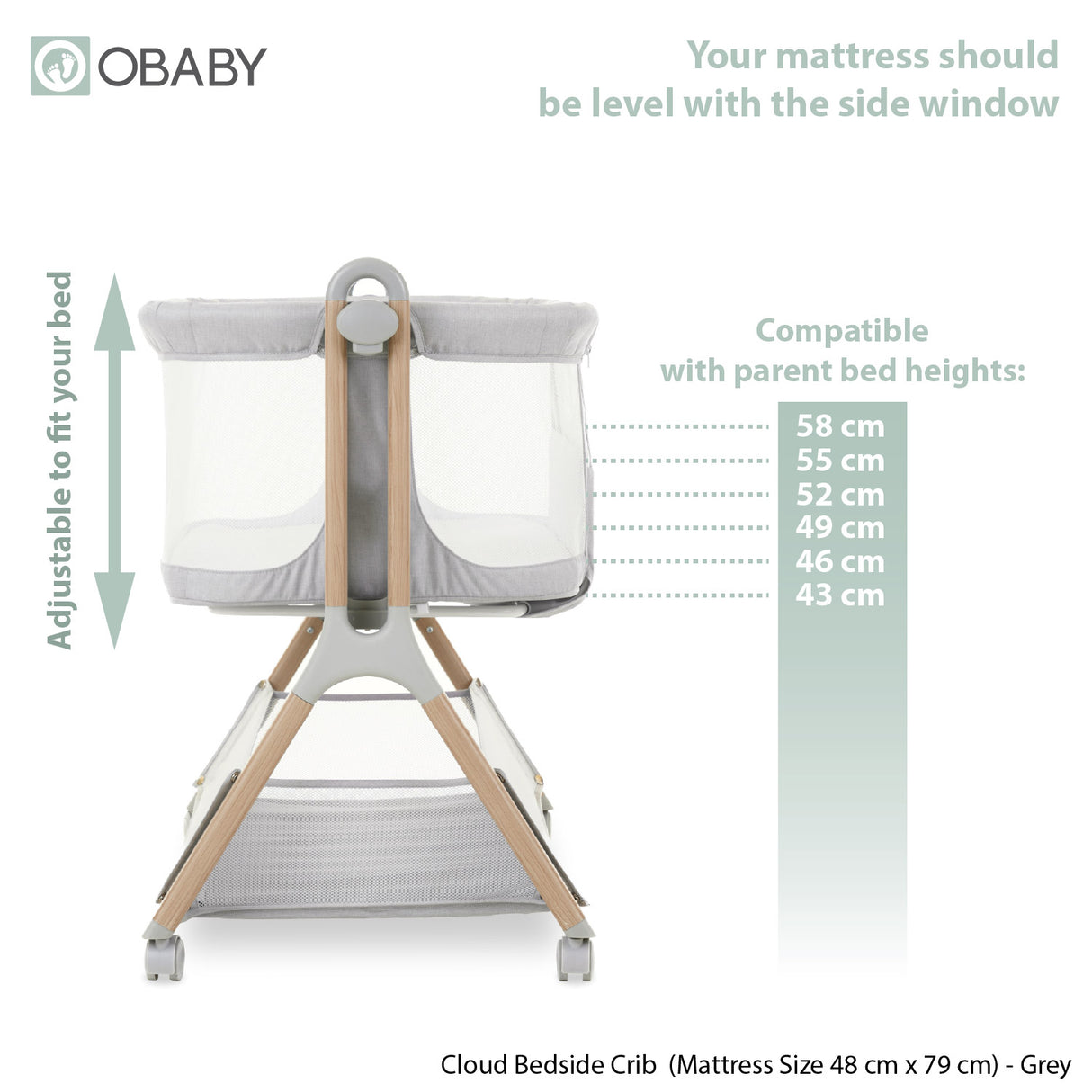 Cloud Bedside Crib - Grey