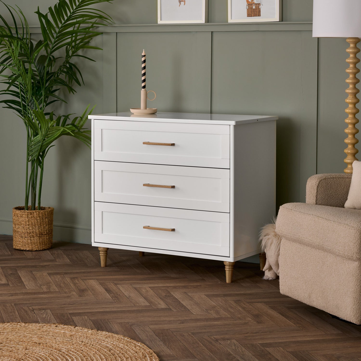 Orla 3 Piece Nursery Furniture Set - White with Oak Trim