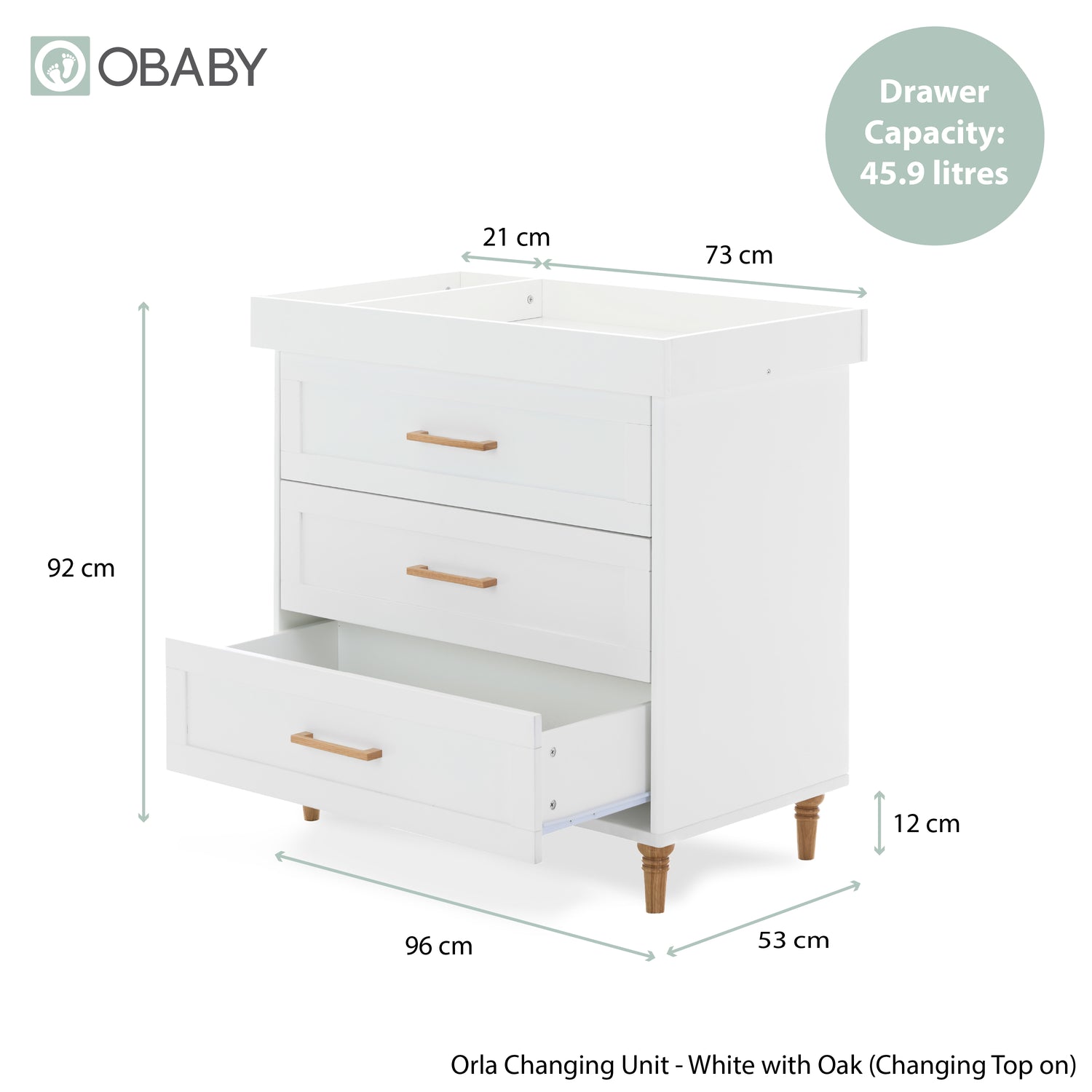 Orla 3 Piece Nursery Furniture Set - White with Oak Trim
