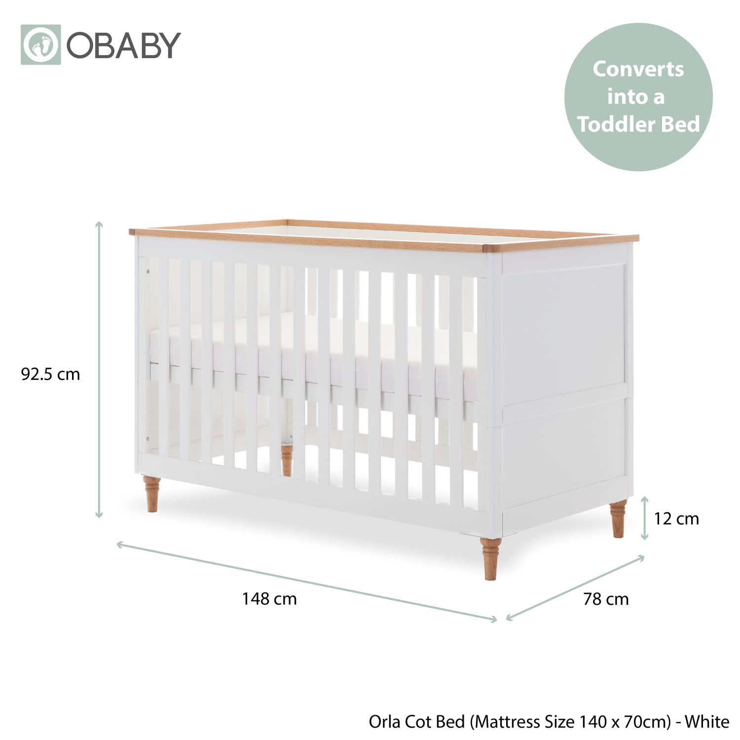 Orla 3 Piece Nursery Furniture Set - White with Oak Trim