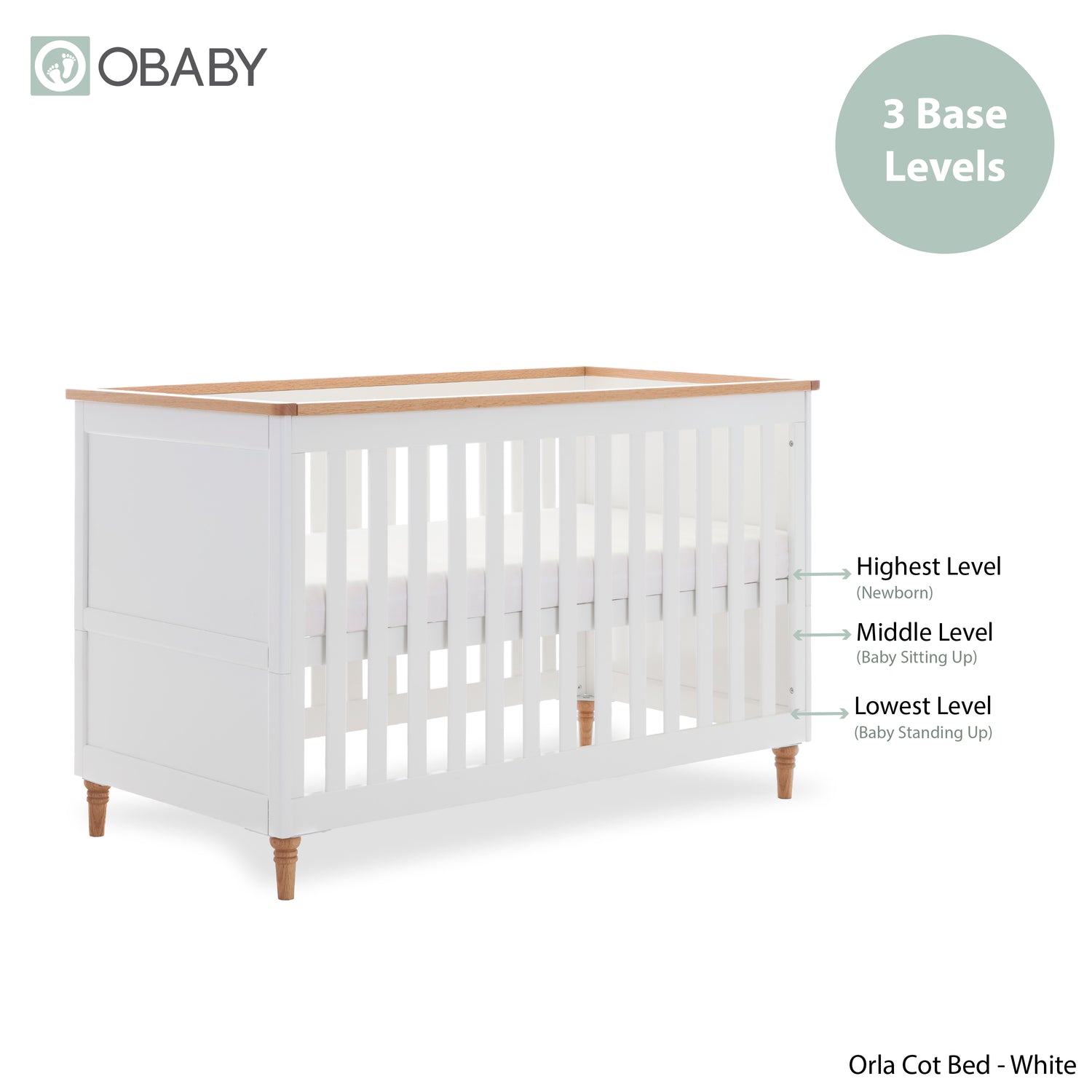 Orla 3 Piece Nursery Furniture Set - White with Oak Trim