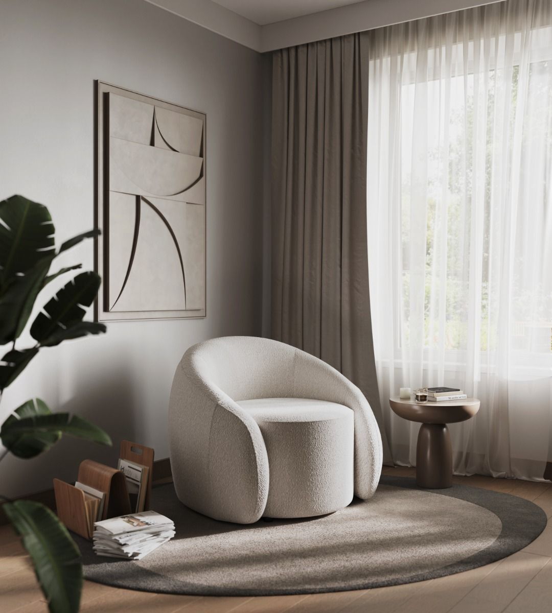 Aelia Swivel Boucle Teddy Accent Chair - Cream