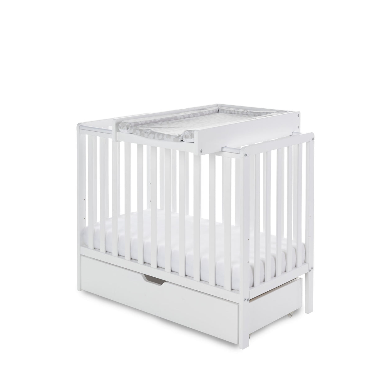 Bantam Space Saver Cot + Under Drawer + Fibre Mattress + Cot Top Changer - White