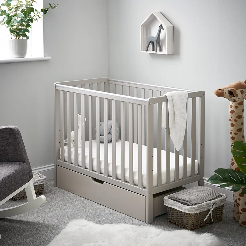 Bantam Space Saver Cot + Under Drawer + Fibre Mattress - Warm Grey