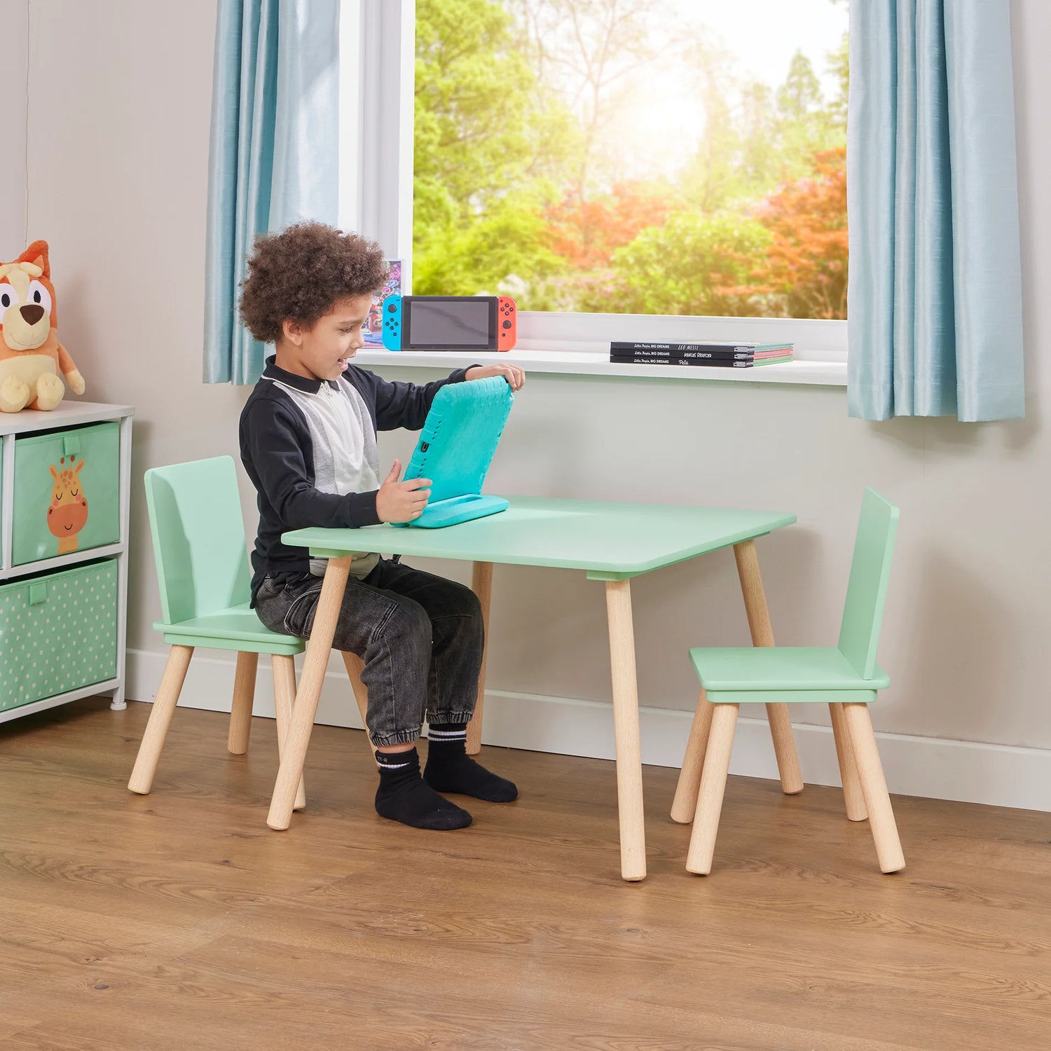 Kids Green Table and Two Chairs Set