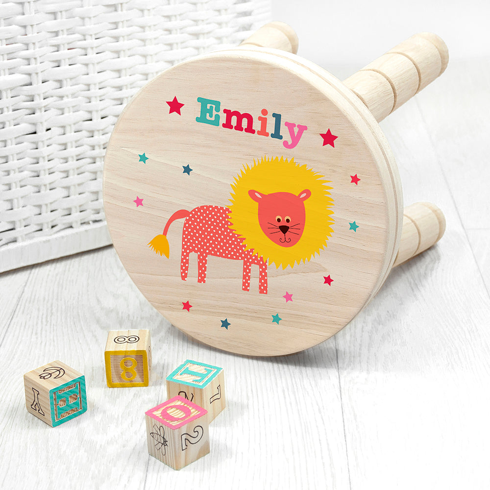 Lion Wooden Stool - Personalised