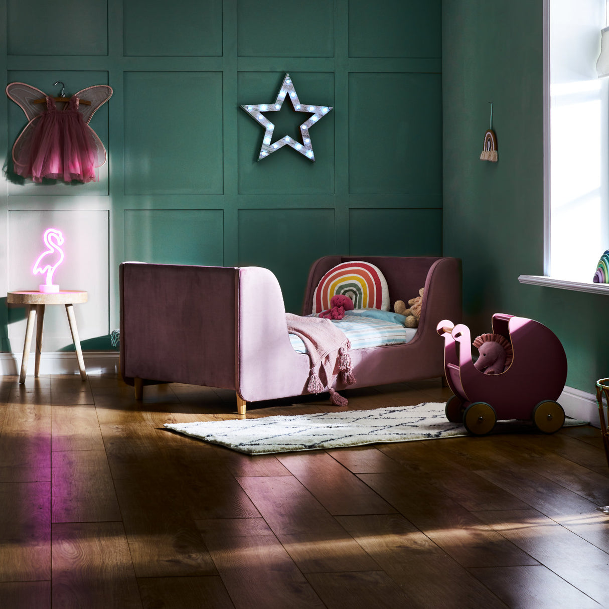 Lumi Velvet Toddler Bed - Pink