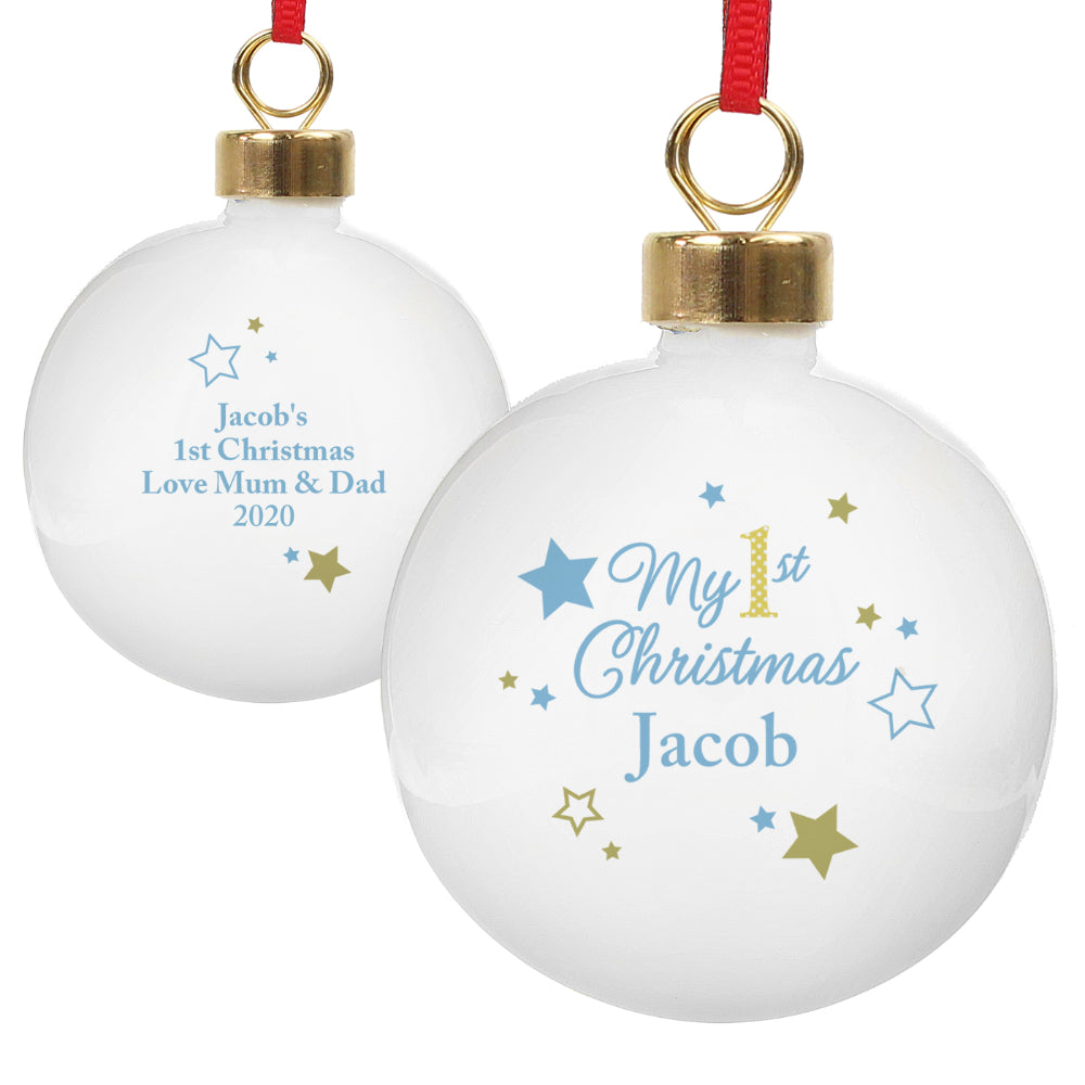 My 1st Christmas Bauble Blue & Glitter - Personalised