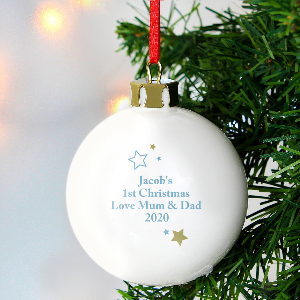My 1st Christmas Bauble Blue & Glitter - Personalised