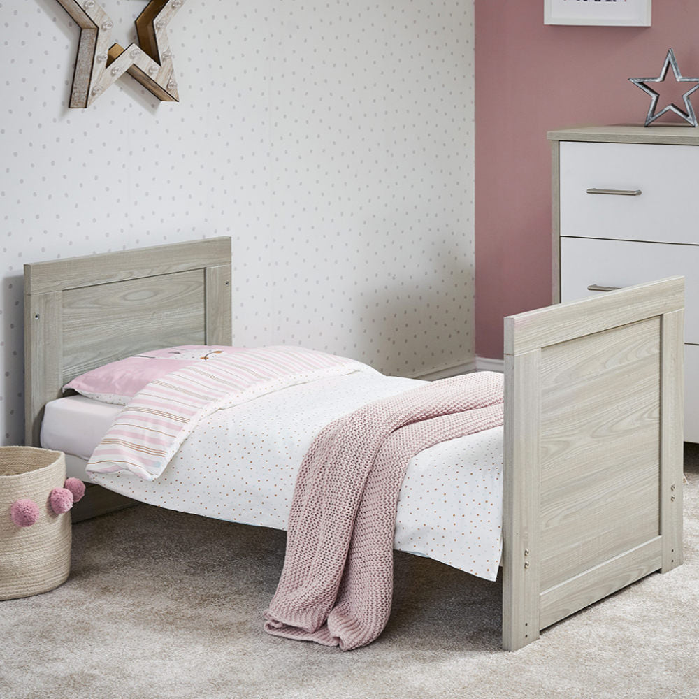 Nika Mini Cot Bed + Under Drawer - Grey Wash & White