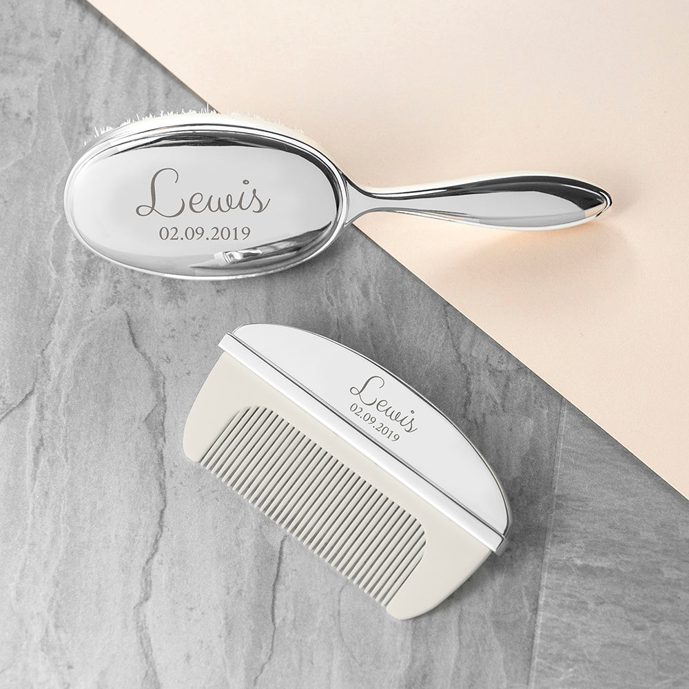 Baby Brush & Comb Set - Silver Plated - Personalised
