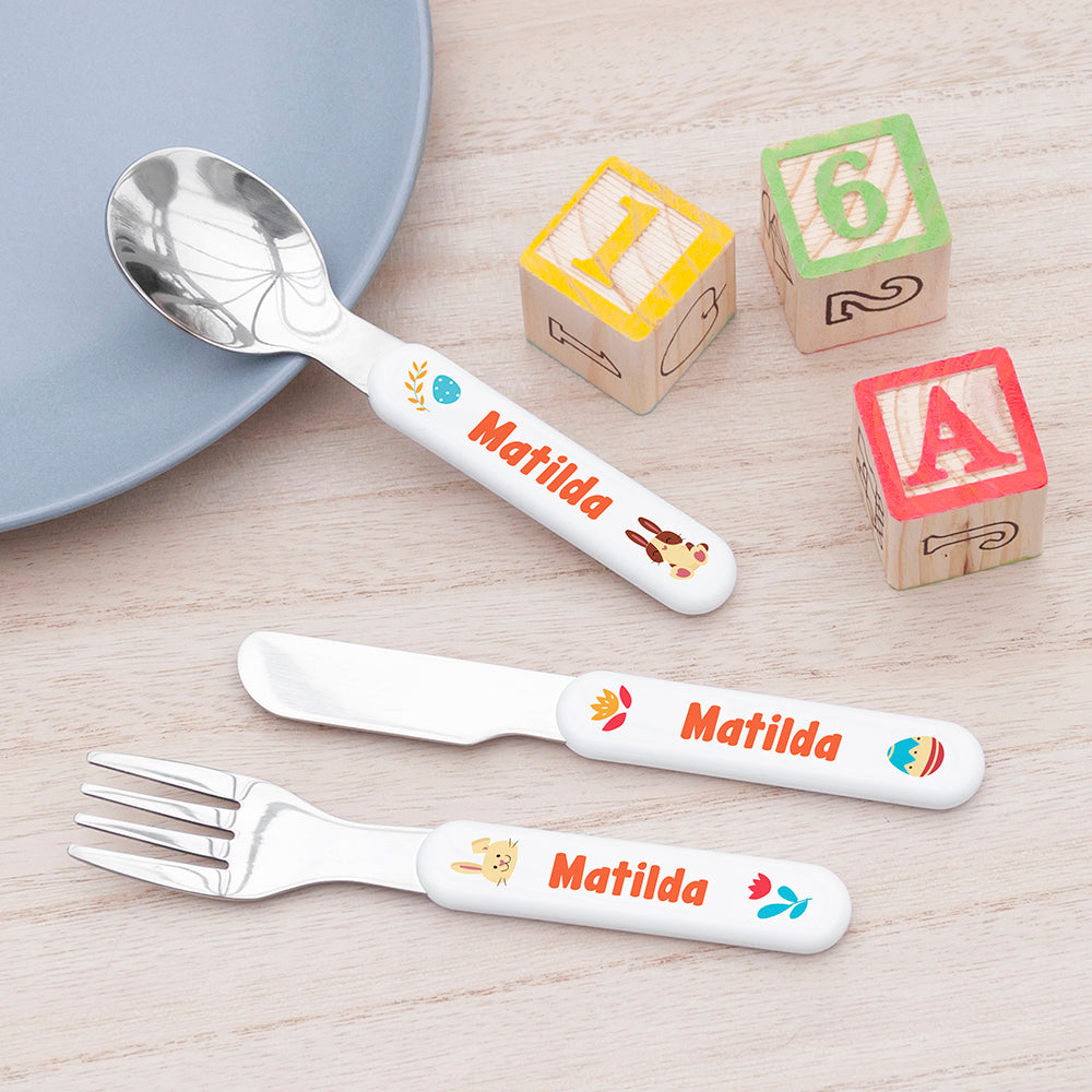 Personalised Spring Bunny Cutlery Set