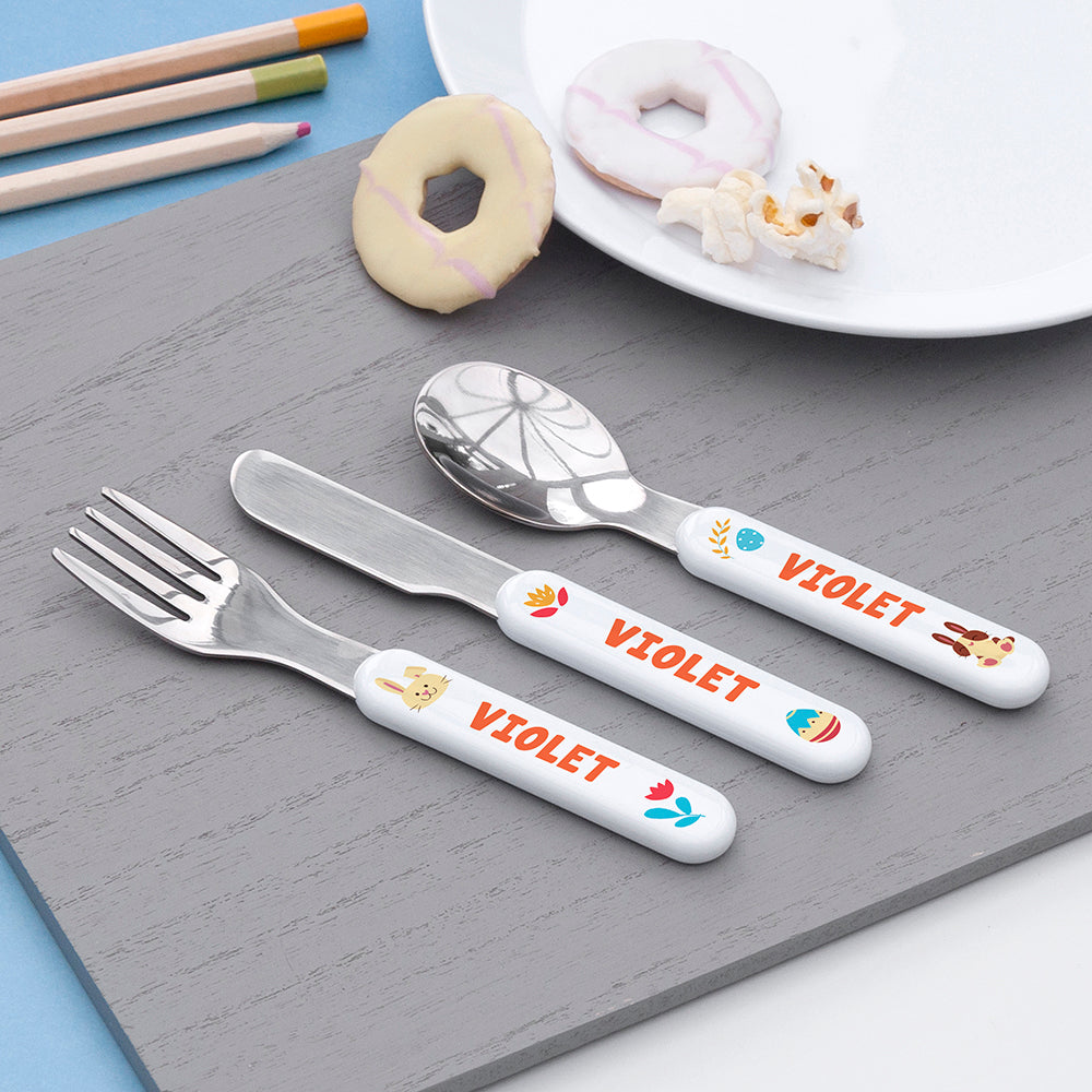 Personalised Spring Bunny Cutlery Set