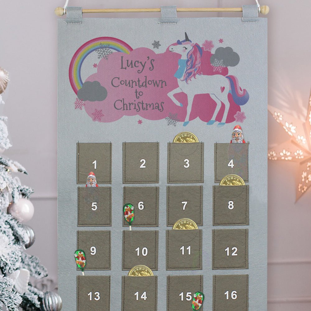 Unicorn Pocket Felt Advent Calendar - Personalised