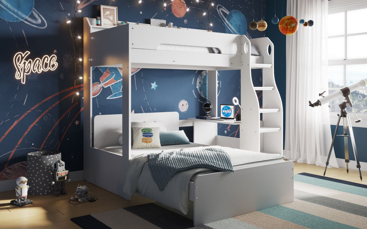 Cosmic L Shaped Triple Bunk Bed - White
