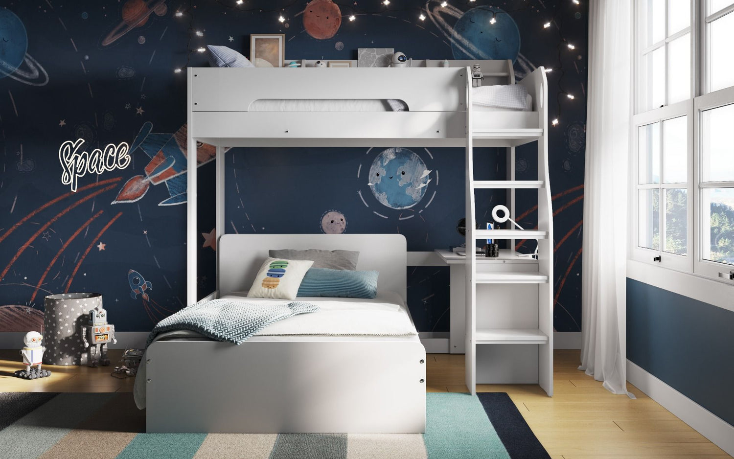 Cosmic L Shaped Triple Bunk Bed - White
