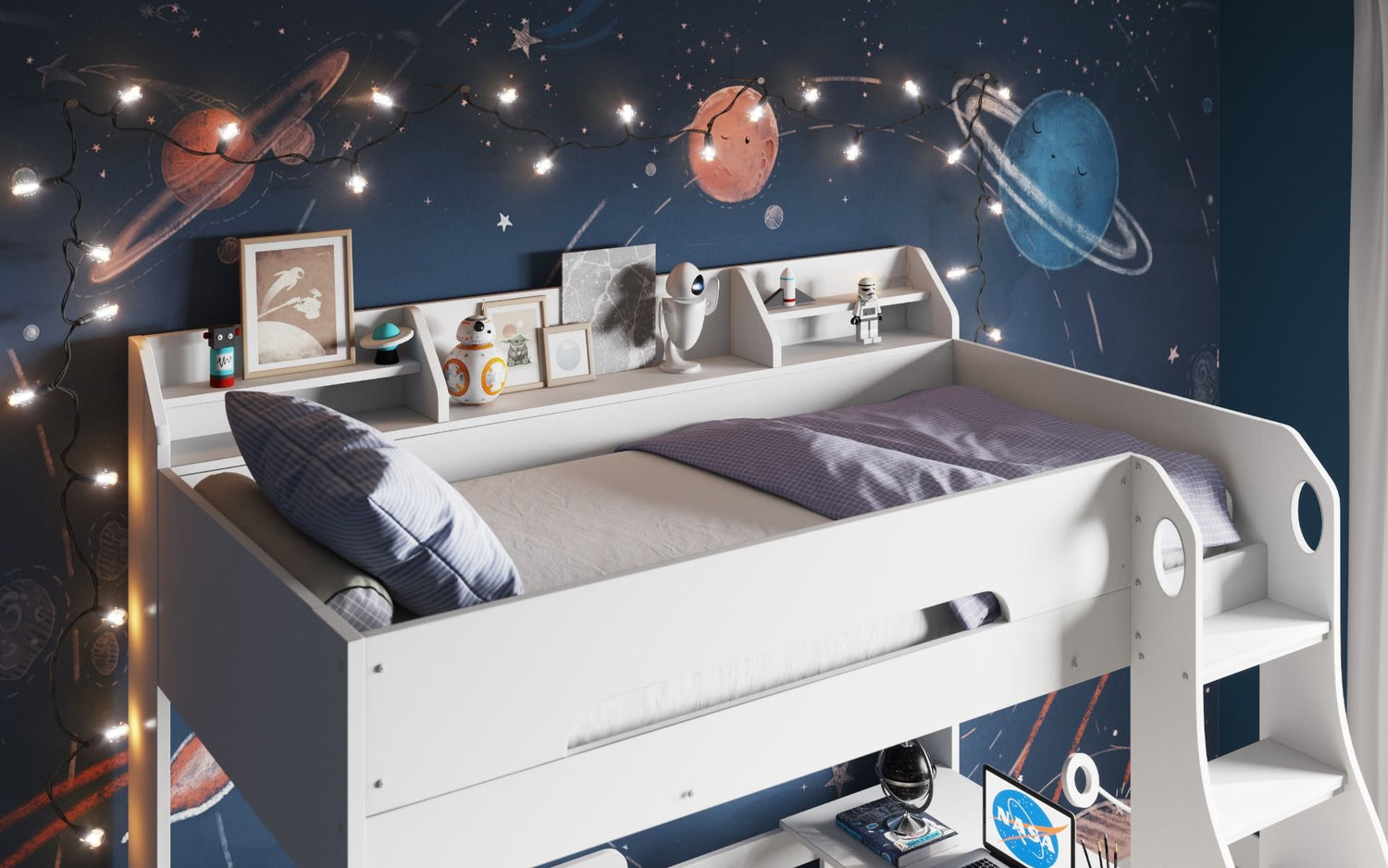 Cosmic L Shaped Triple Bunk Bed - White