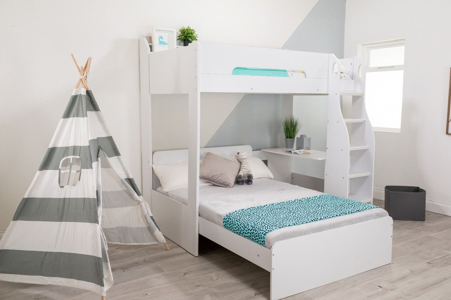 Cosmic L Shaped Triple Bunk Bed - White
