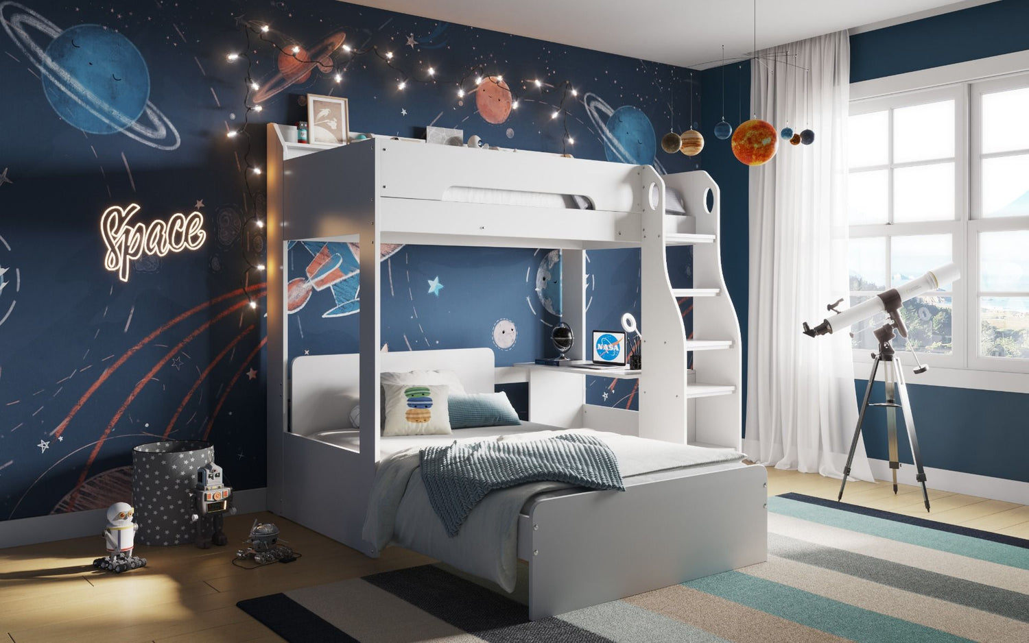 Cosmic L Shaped Triple Bunk Bed - White
