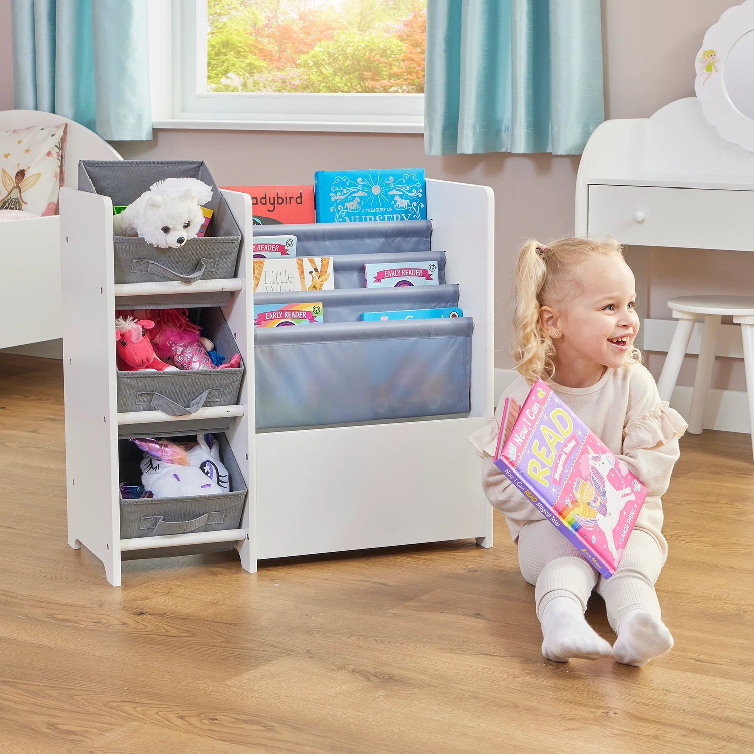 Book Display with Storage Bins - White