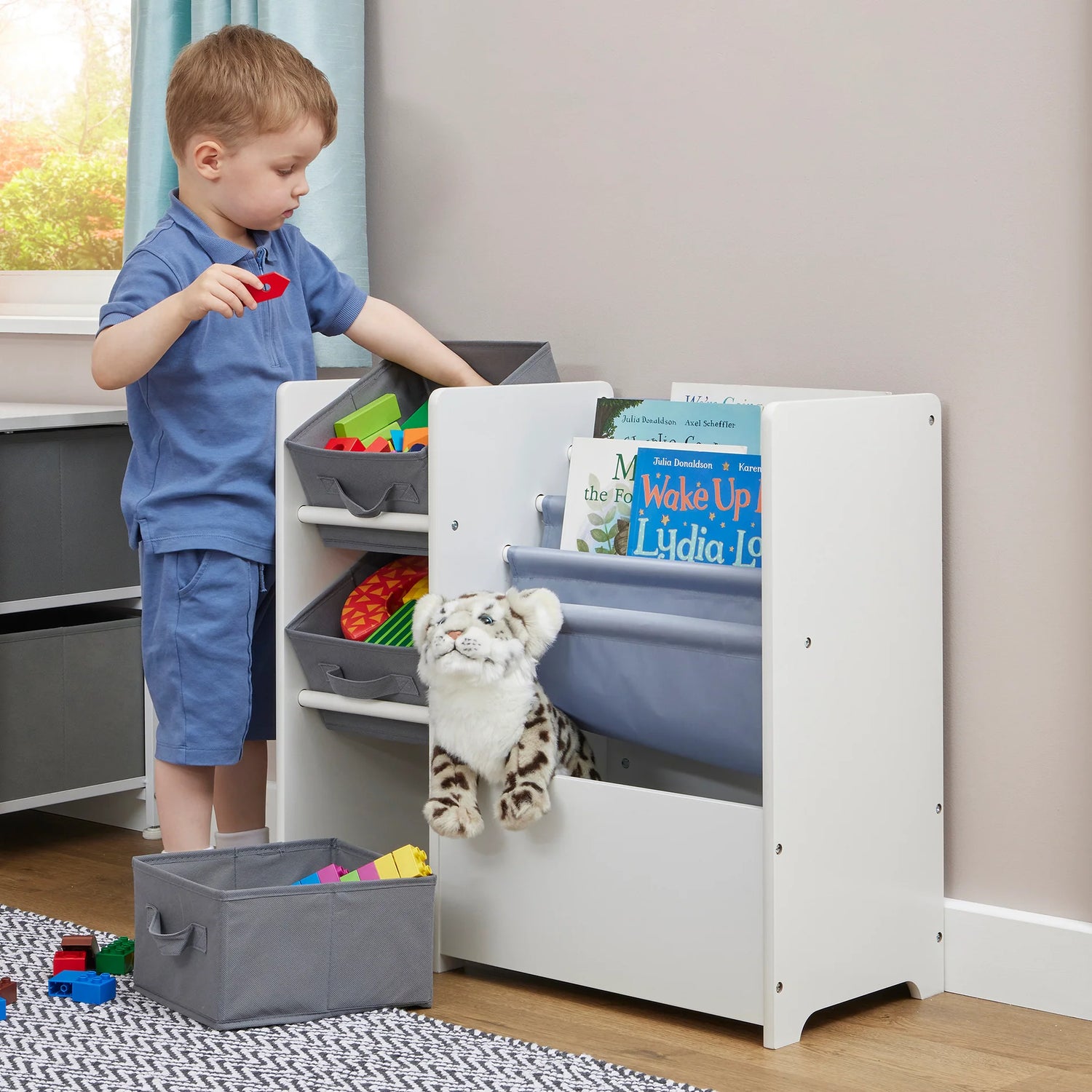 Book Display with Storage Bins - White