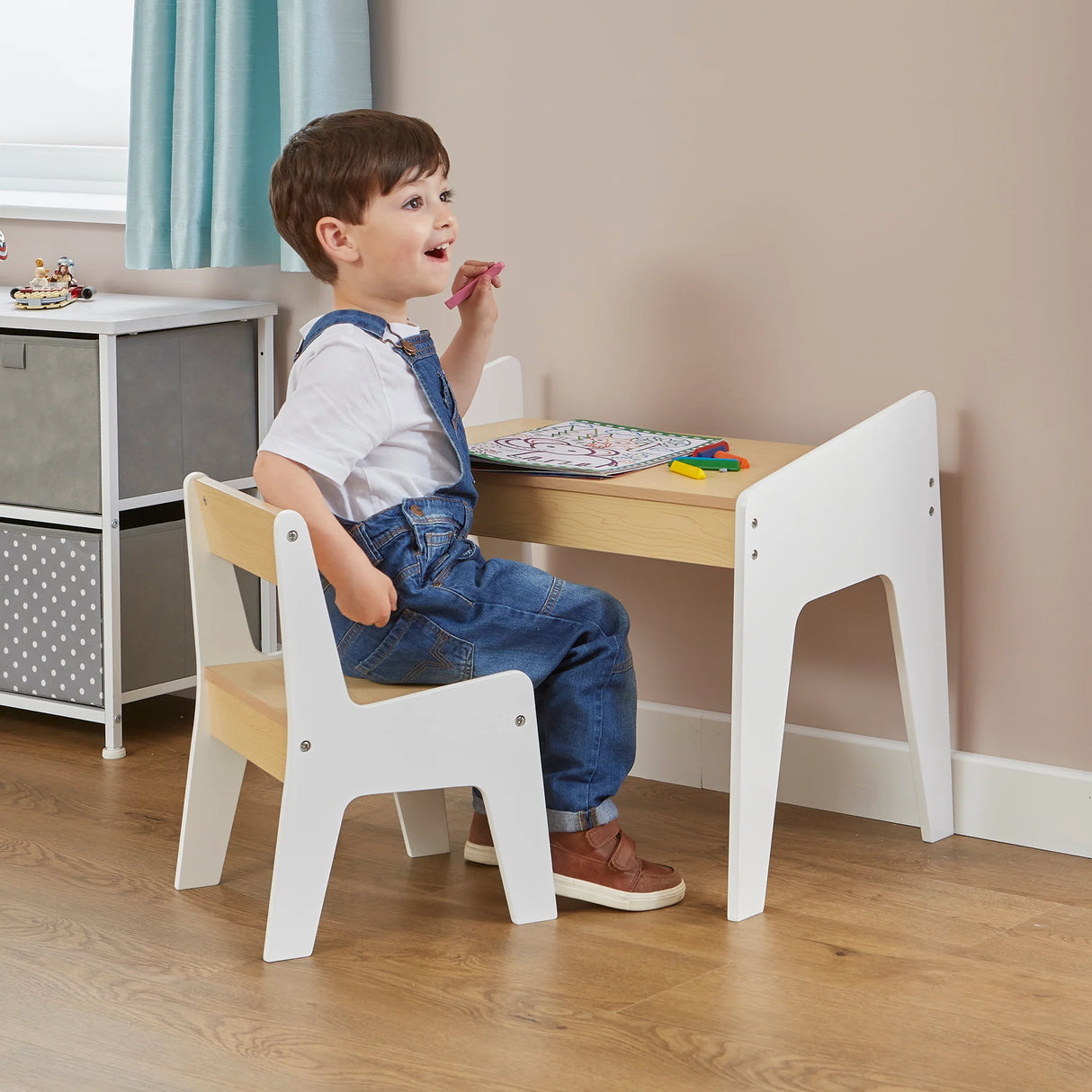 White & Pine Desk and Chair