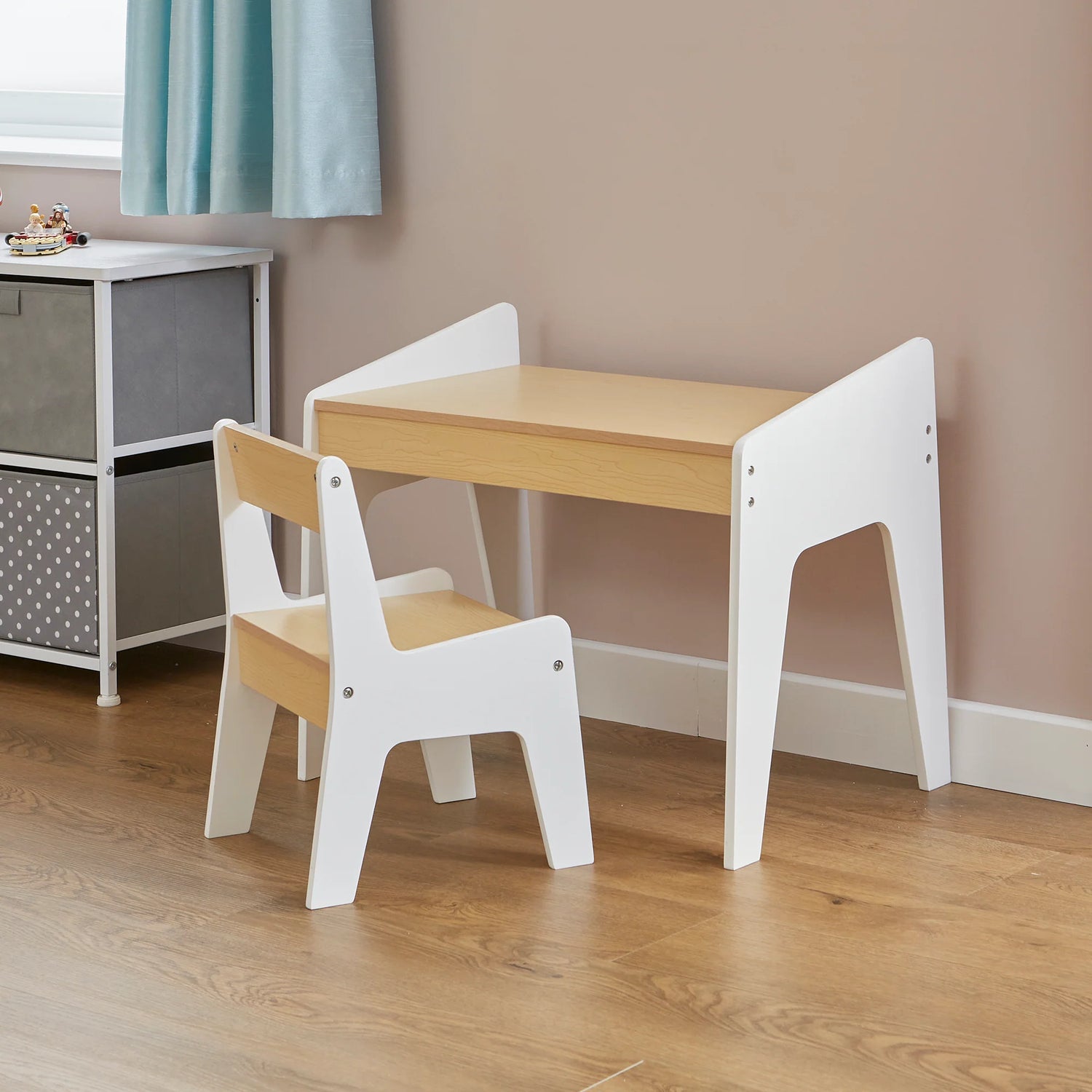 White & Pine Desk and Chair