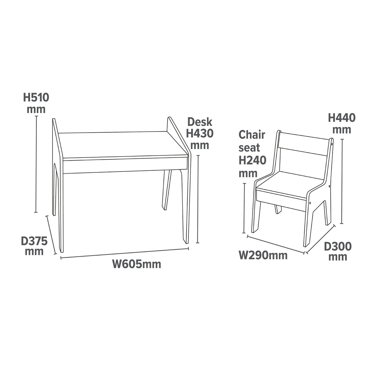 White & Pine Desk and Chair