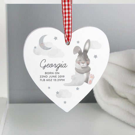 Baby Bunny - Personalised Wooden Heart Decoration - Junior Bambinos