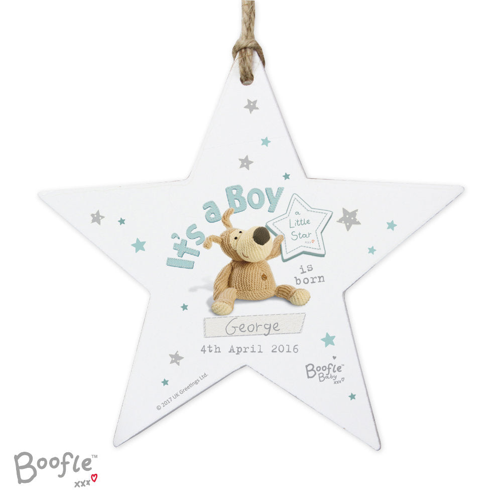 Boofle - Personalised It's a Boy Wooden Star Decoration - Personalised Memento Company - Junior Bambinos