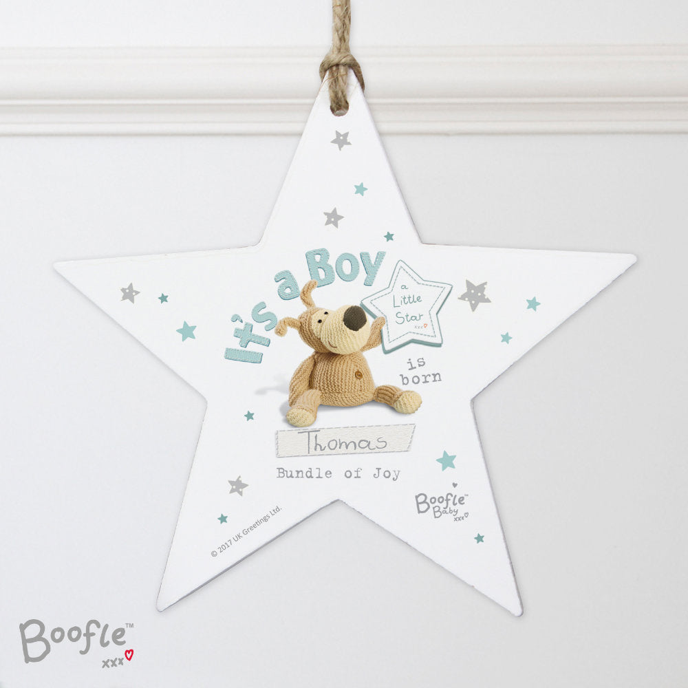 Boofle - Personalised It's a Boy Wooden Star Decoration - Personalised Memento Company - Junior Bambinos