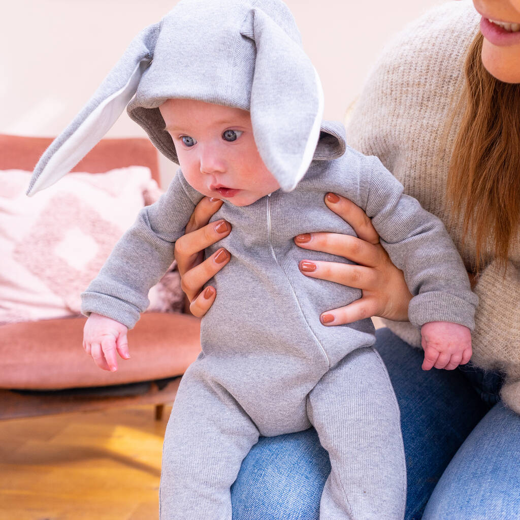 Organic Fluffy Tail Bunny Rabbit Baby Onesie - 6-12 Months