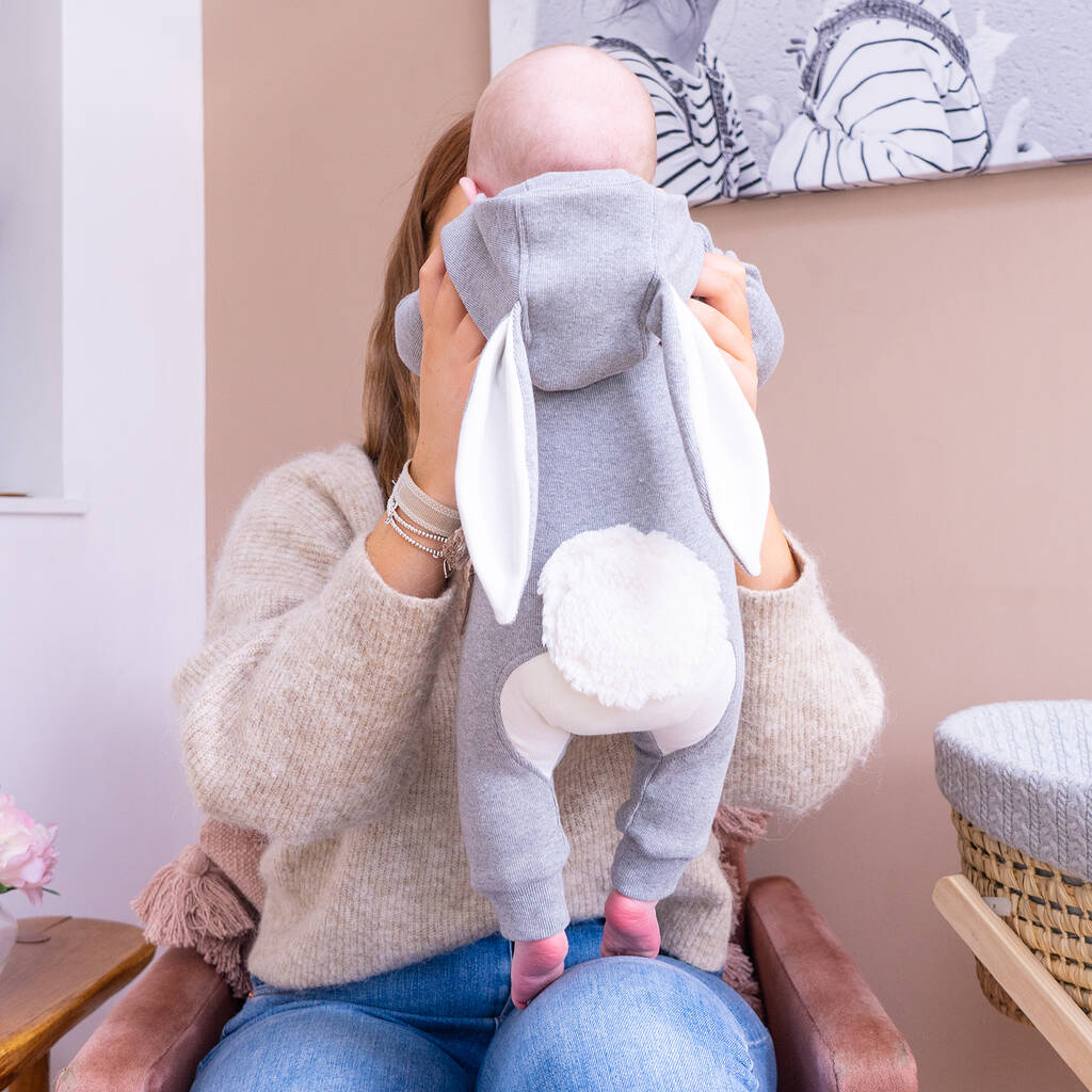 Organic Fluffy Tail Bunny Rabbit Baby Onesie - 6-12 Months
