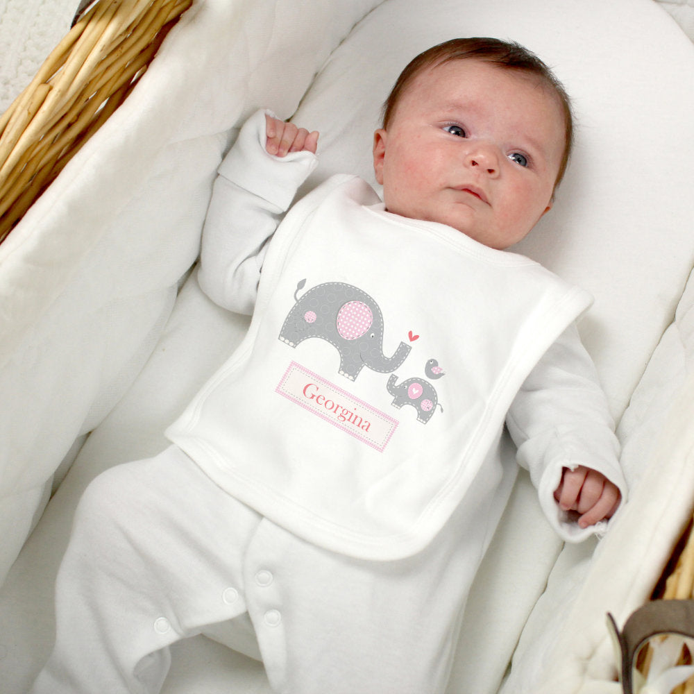 Elephant Baby Bib - Pink - Personalised | 0 - 3 Months