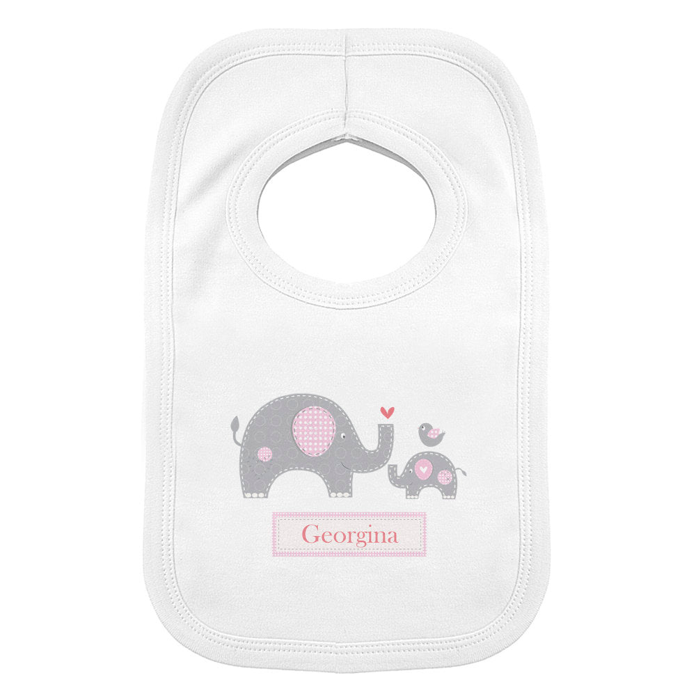 Elephant Baby Bib - Pink - Personalised | 0 - 3 Months