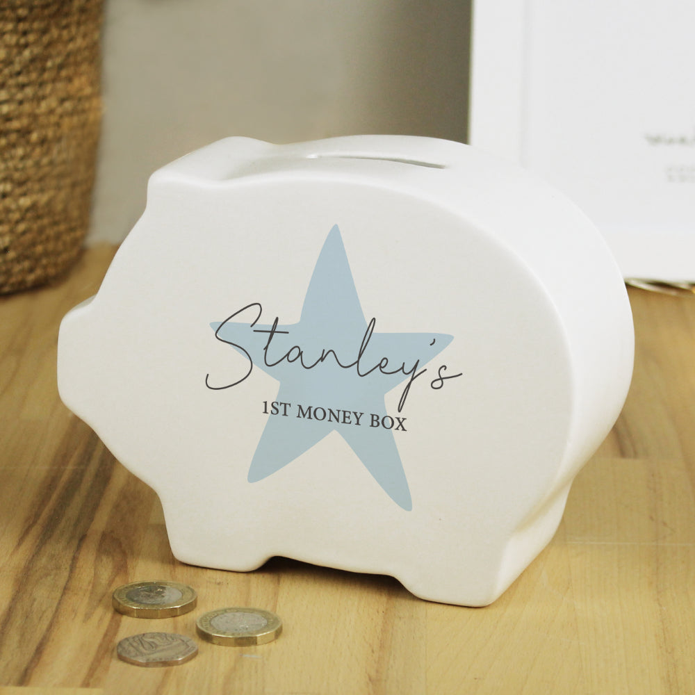 Blue Star Piggy Bank - Personalised