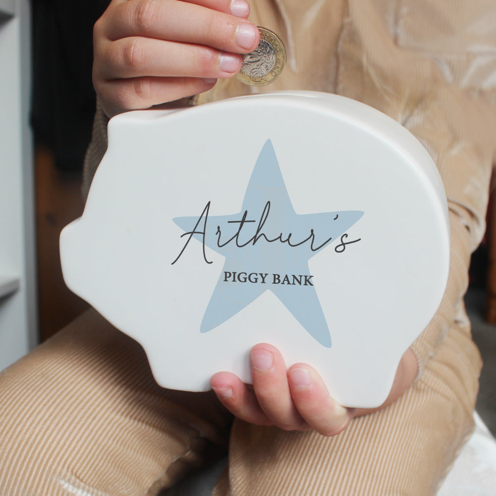 Blue Star Piggy Bank - Personalised