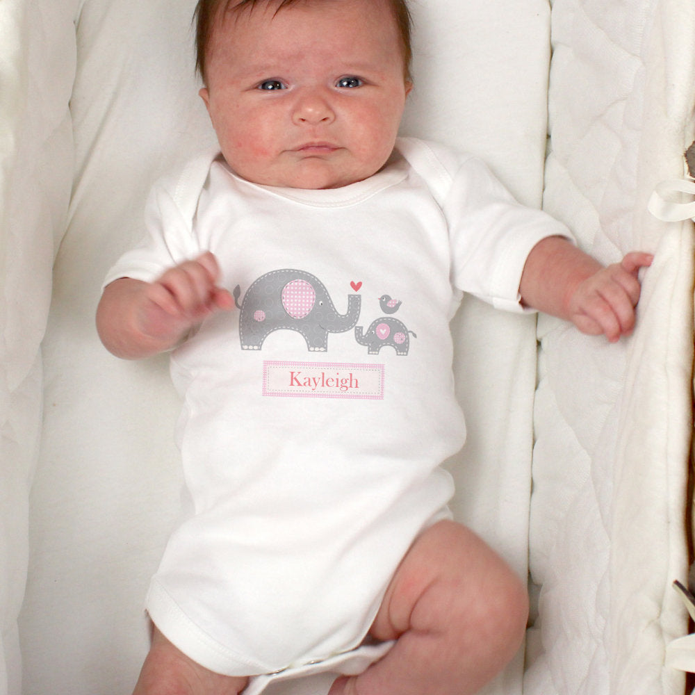 Elephant Baby Vest - Pink - Personalised | 0-3 Months