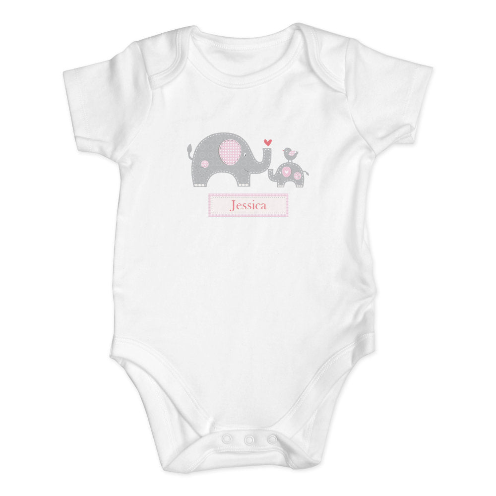 Elephant Baby Vest - Pink - Personalised | 0-3 Months