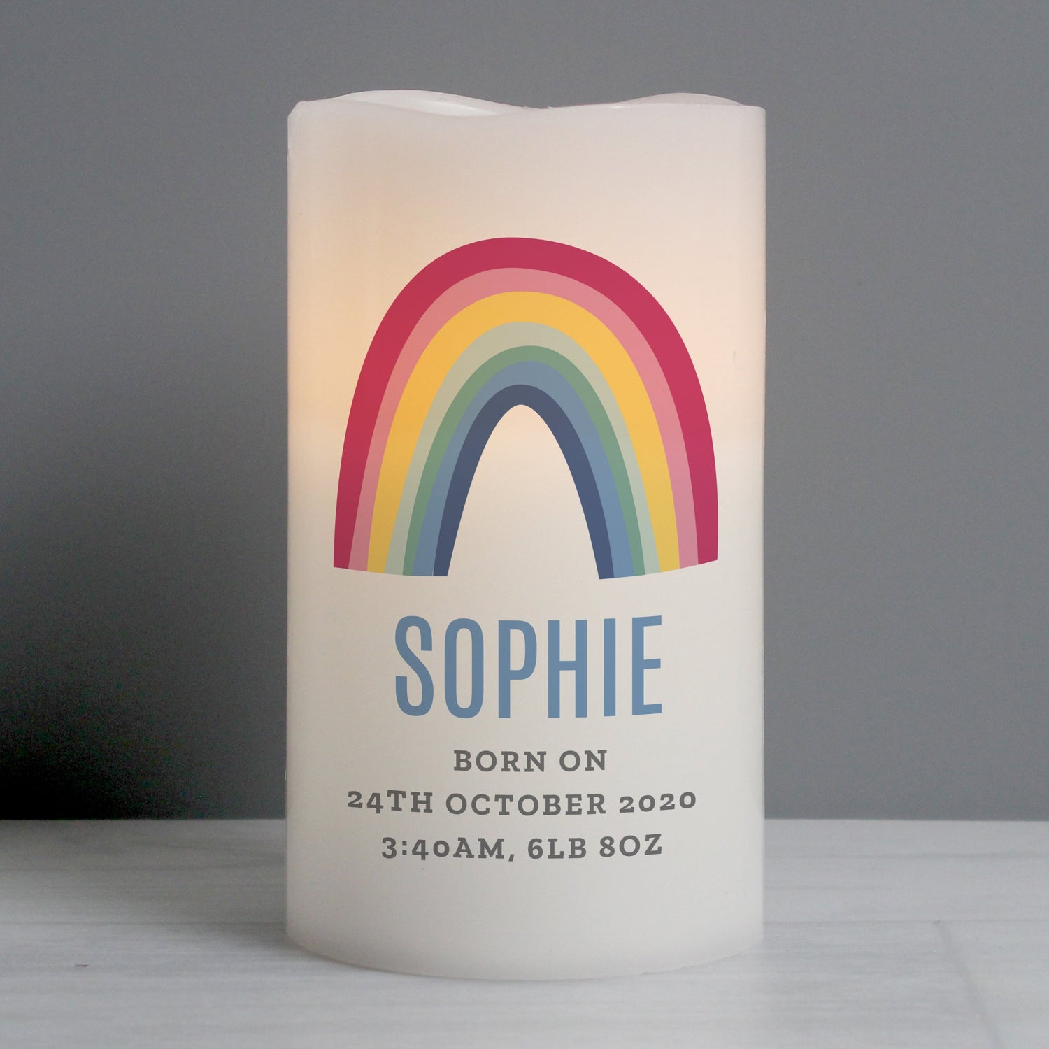 Rainbow - Personalised Baby LED Nightlight Candle - Junior Bambinos