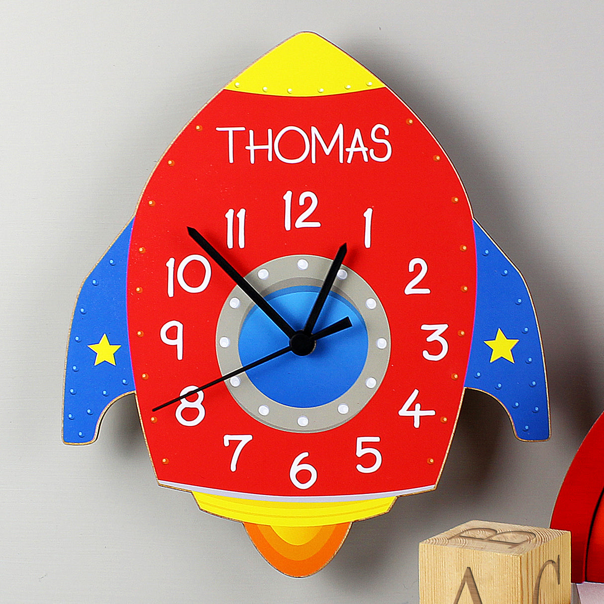 Personalised Rocket Wooden Wall Clock - Personalised Memento Company - Junior Bambinos