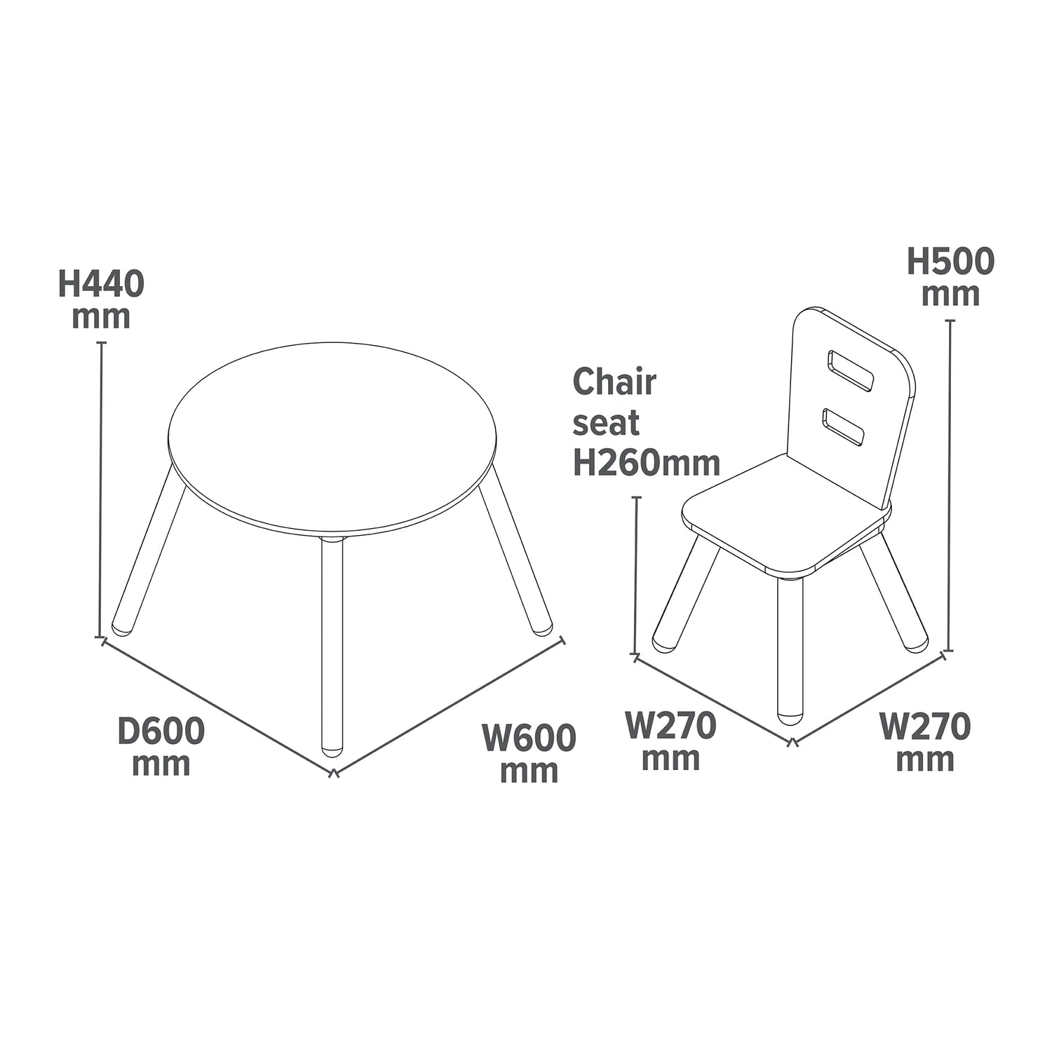 Round Table & 2 Chair Set - Natural & White