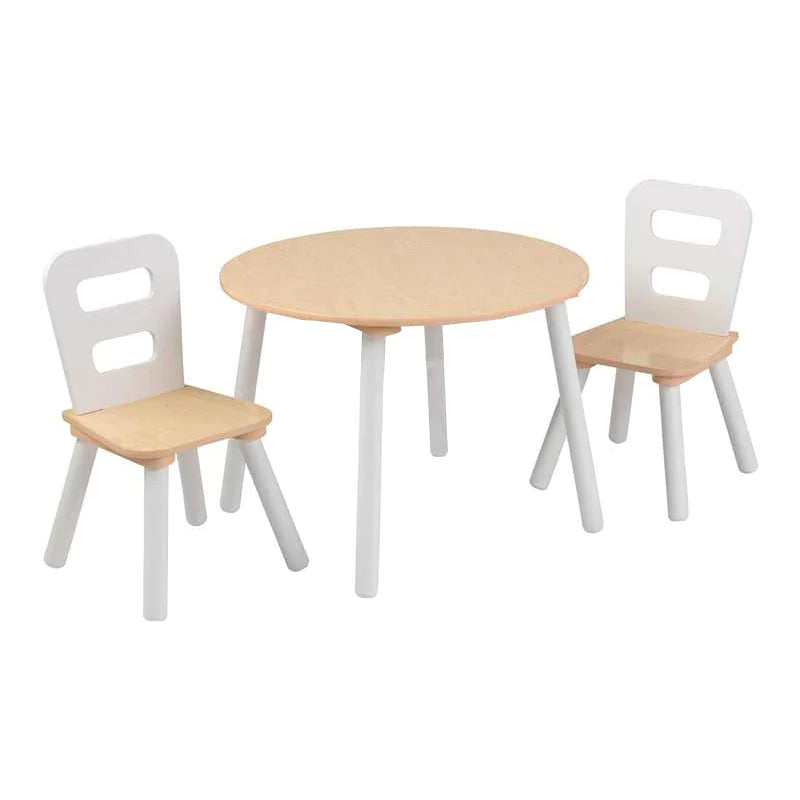 Round Table & 2 Chair Set - Natural & White