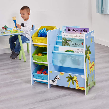Safari Book Display with Storage Bins - Liberty House Toys - Junior Bambinos