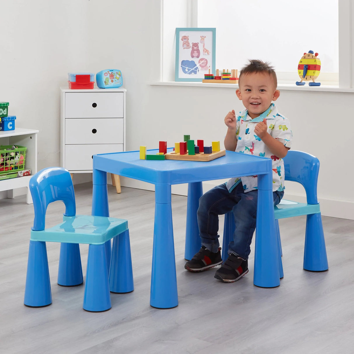 Kids Plastic Table & Chairs - Blue
