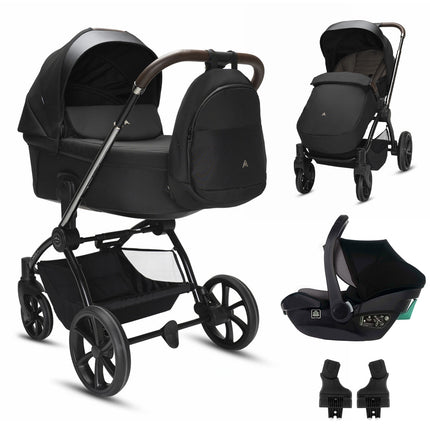 Noordi Sole V3 - 3in1 Travel System with ThermoCot Carrycot + Travel Carrier i-Size Car Seat, Slate Black