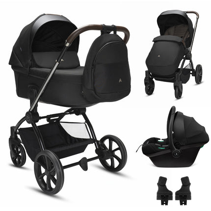 Noordi Sole V3 - 3in1 Travel System with ThermoCot Carrycot + Terra i-Size Car Seat, Slate Black