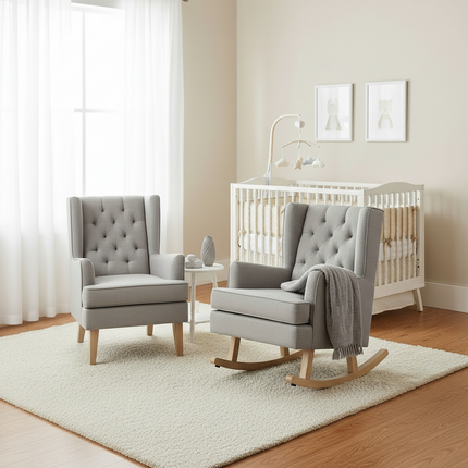 Johnston's Soothe Easy Deluxe Nursery Chair & Rocker – 2-in-1 Nursing & Feeding Chair, Grey
