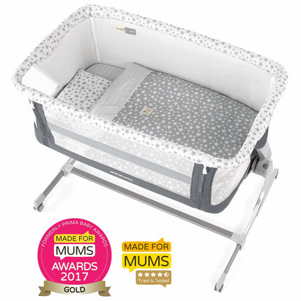 Jane Baby Side Crib + 4 Piece Bedding Set & Safety Mattress, Sesame